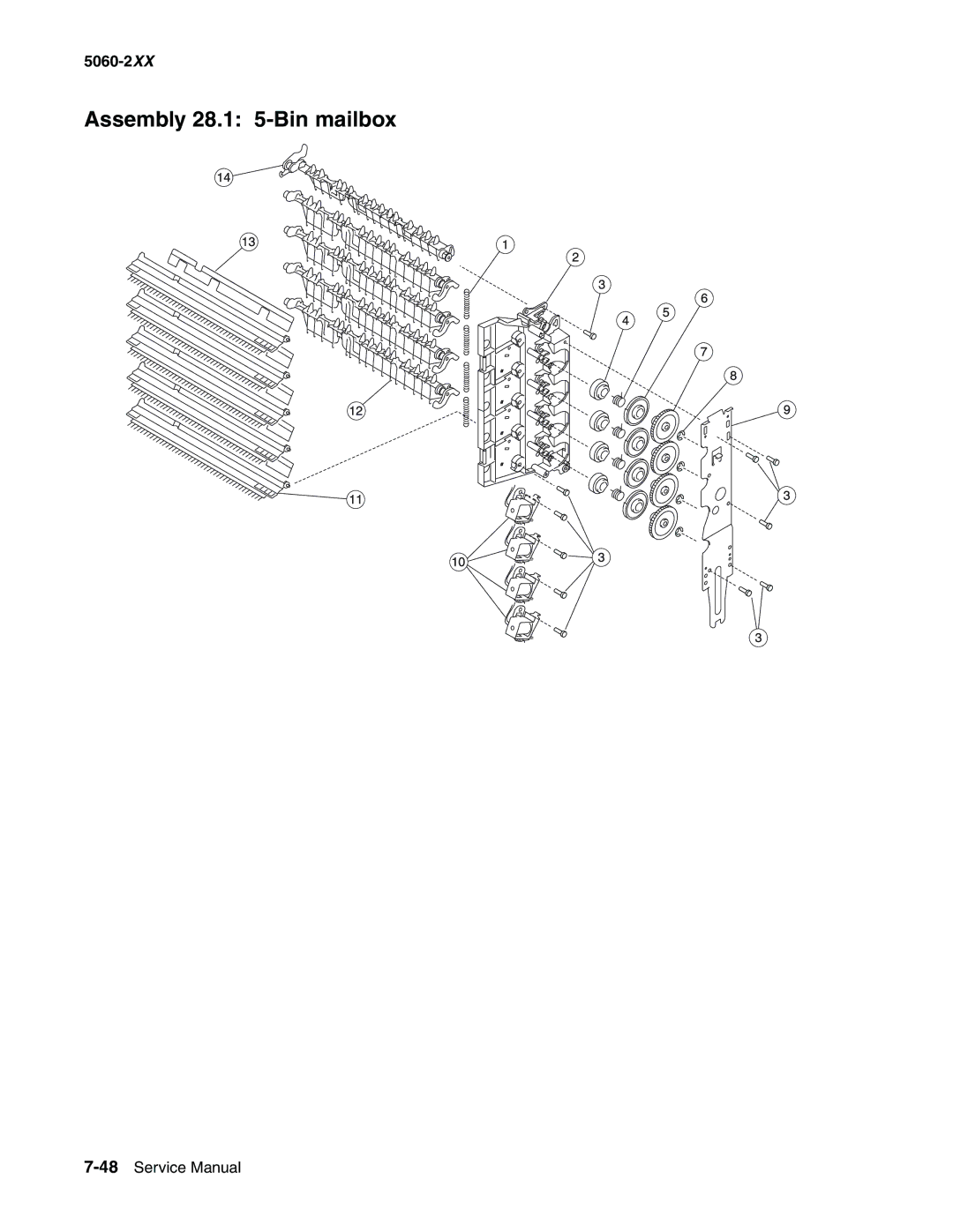 Lexmark 5060-2XX manual Assembly 28.1 5-Bin mailbox 