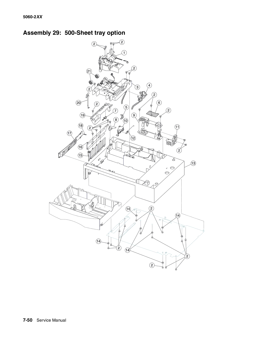 Lexmark 5060-2XX manual Assembly 29 500-Sheet tray option 