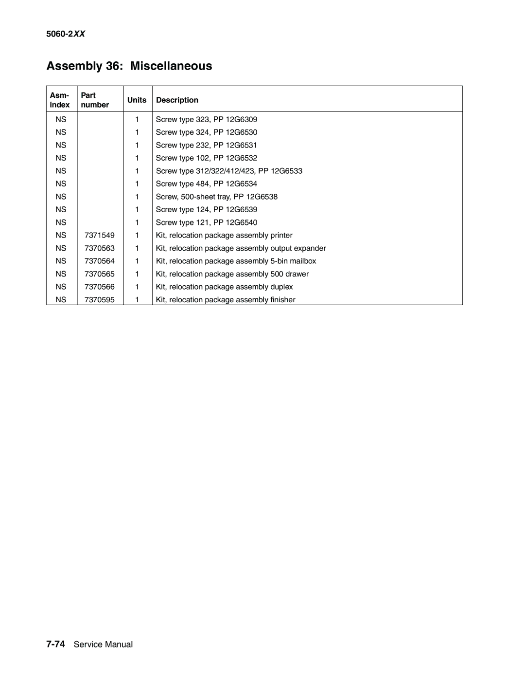 Lexmark 5060-2XX manual Assembly 36 Miscellaneous 