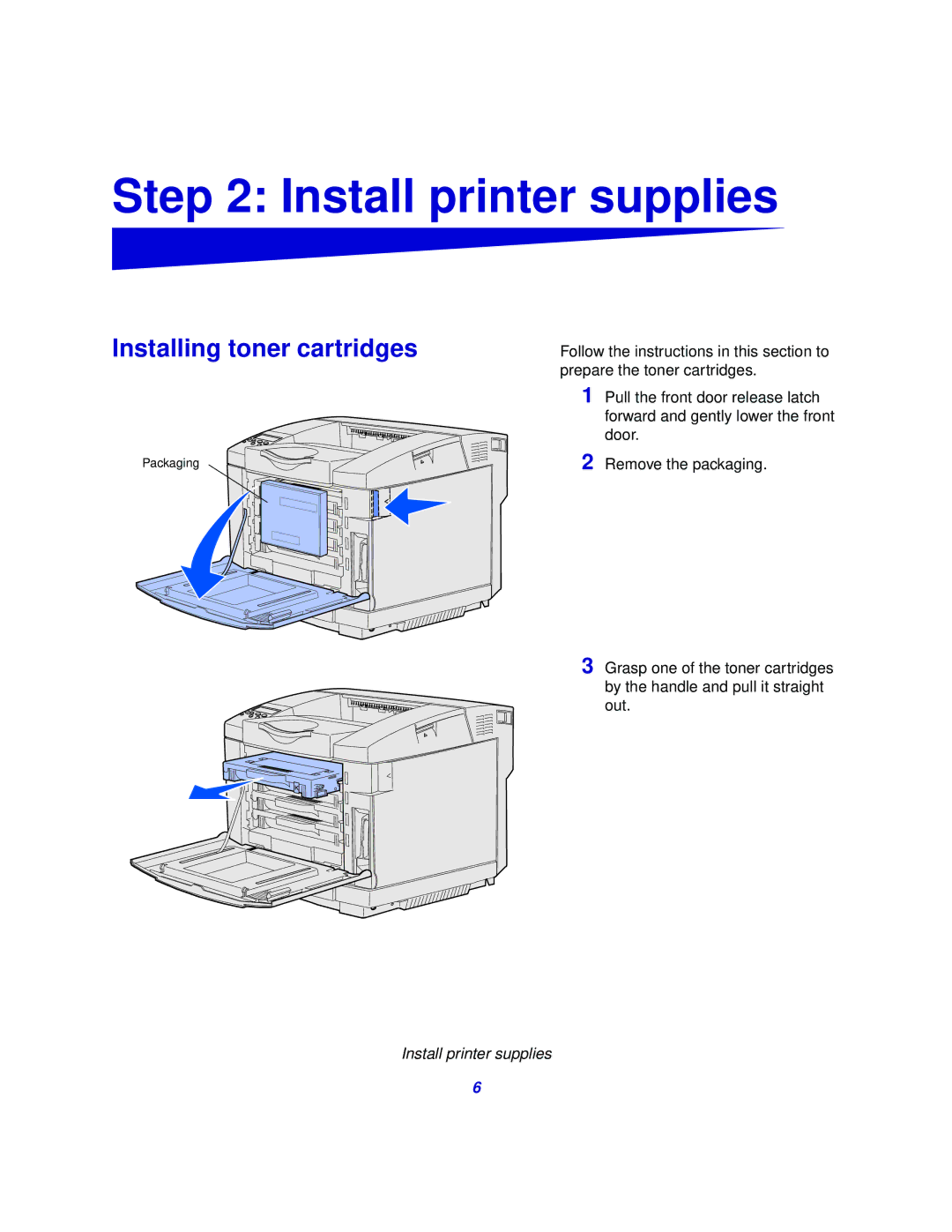 Lexmark 510 setup guide Install printer supplies, Installing toner cartridges 