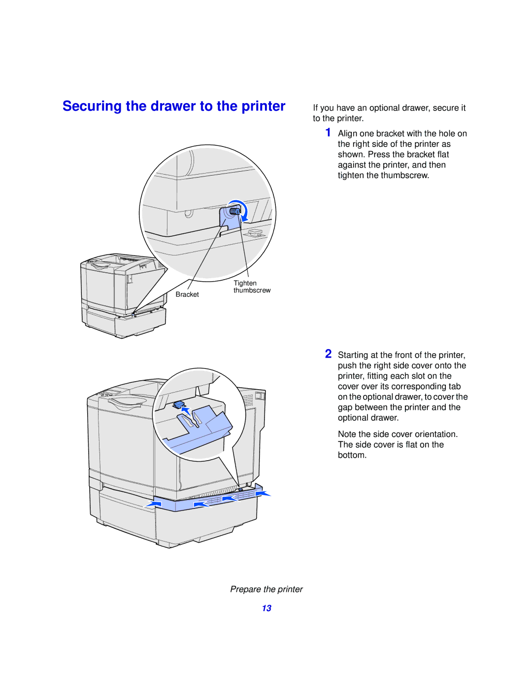 Lexmark 510 setup guide Securing the drawer to the printer 