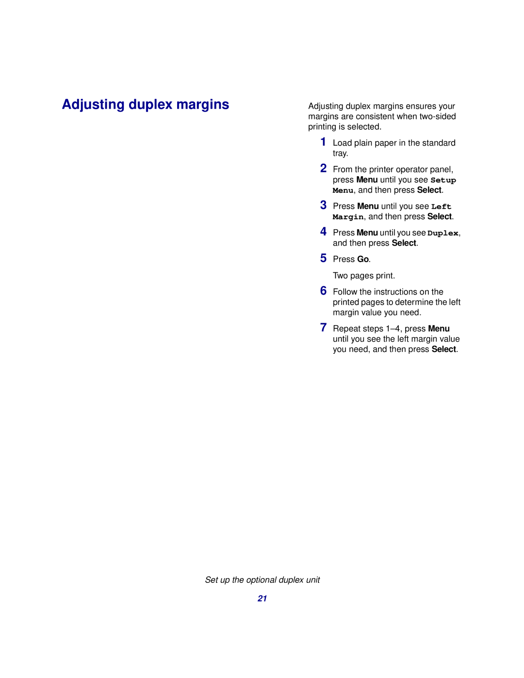 Lexmark 510 setup guide Adjusting duplex margins 