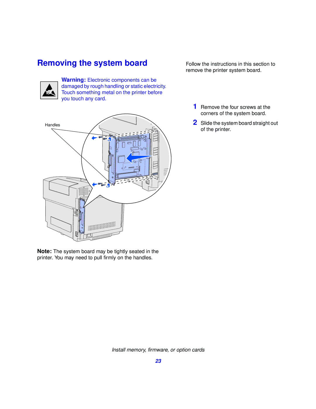 Lexmark 510 setup guide Removing the system board 