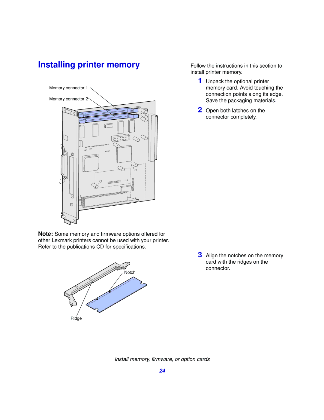 Lexmark 510 setup guide Installing printer memory 