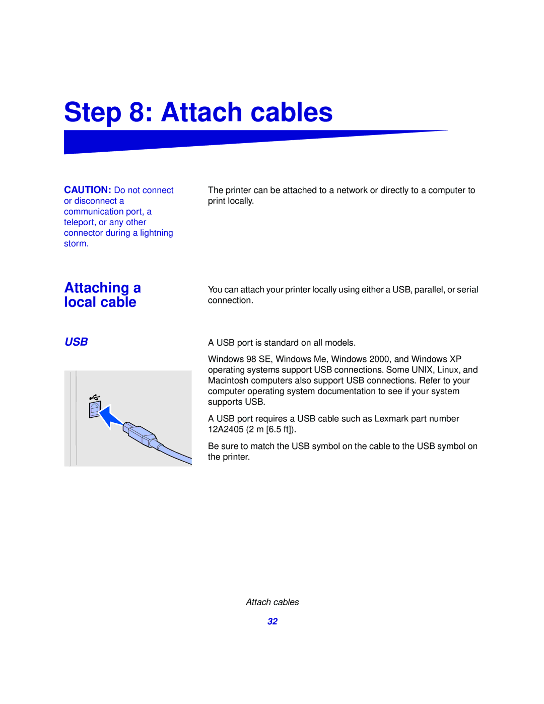 Lexmark 510 setup guide Attach cables, Attaching a local cable 