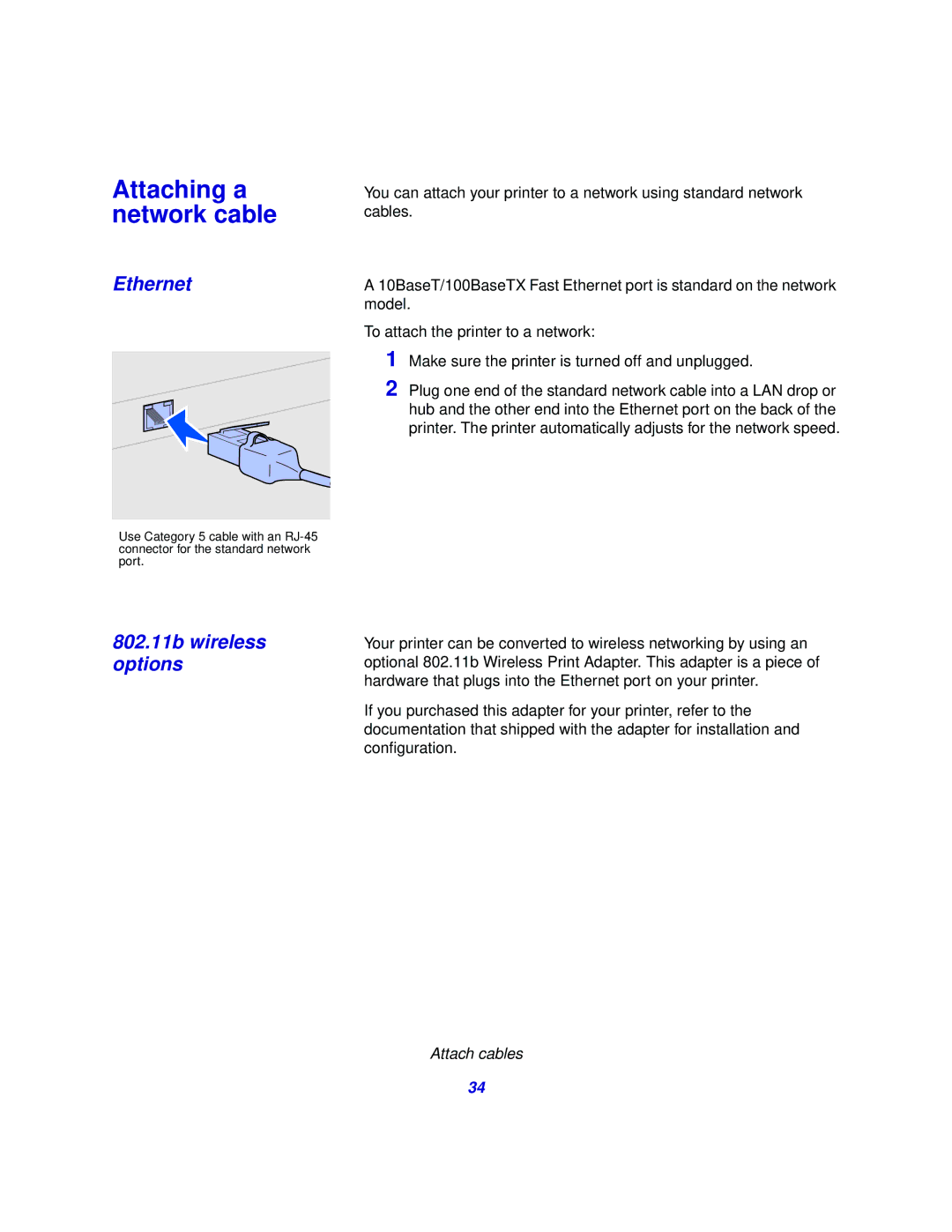 Lexmark 510 setup guide Attaching a network cable, Ethernet 