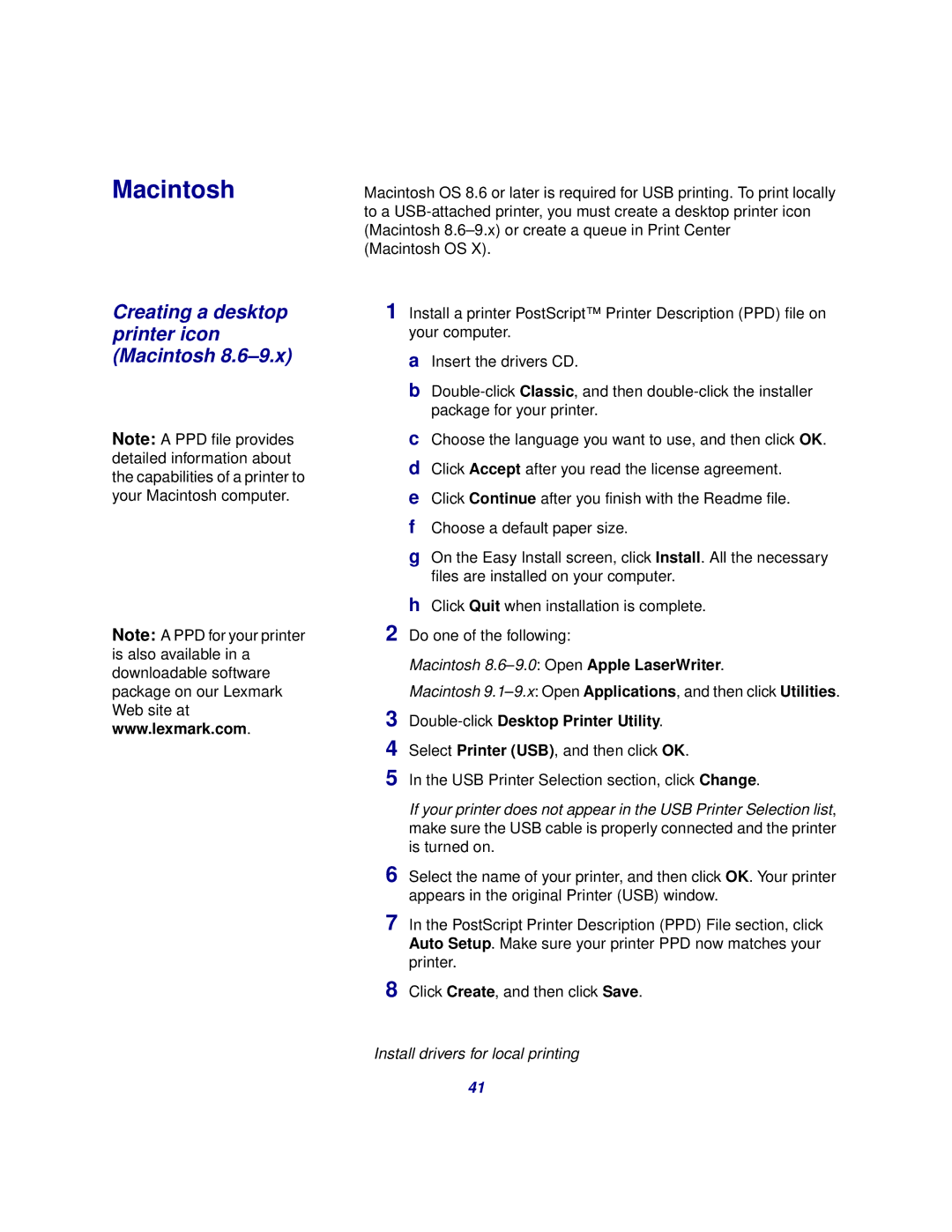 Lexmark 510 setup guide Macintosh 8.6-9.0 Open Apple LaserWriter 