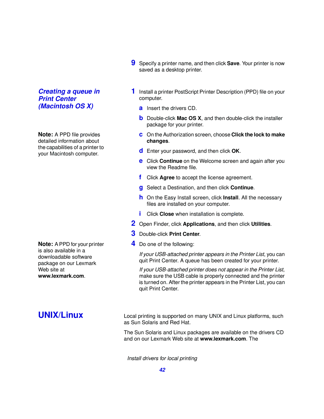 Lexmark 510 setup guide UNIX/Linux 