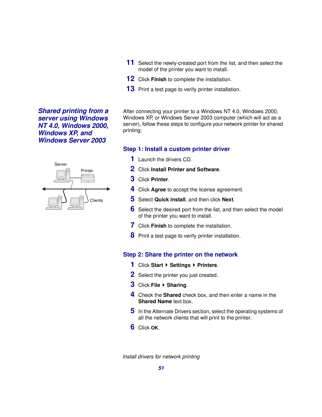 Lexmark 510 setup guide Settings Printers, Sharing, Shared Name text box 