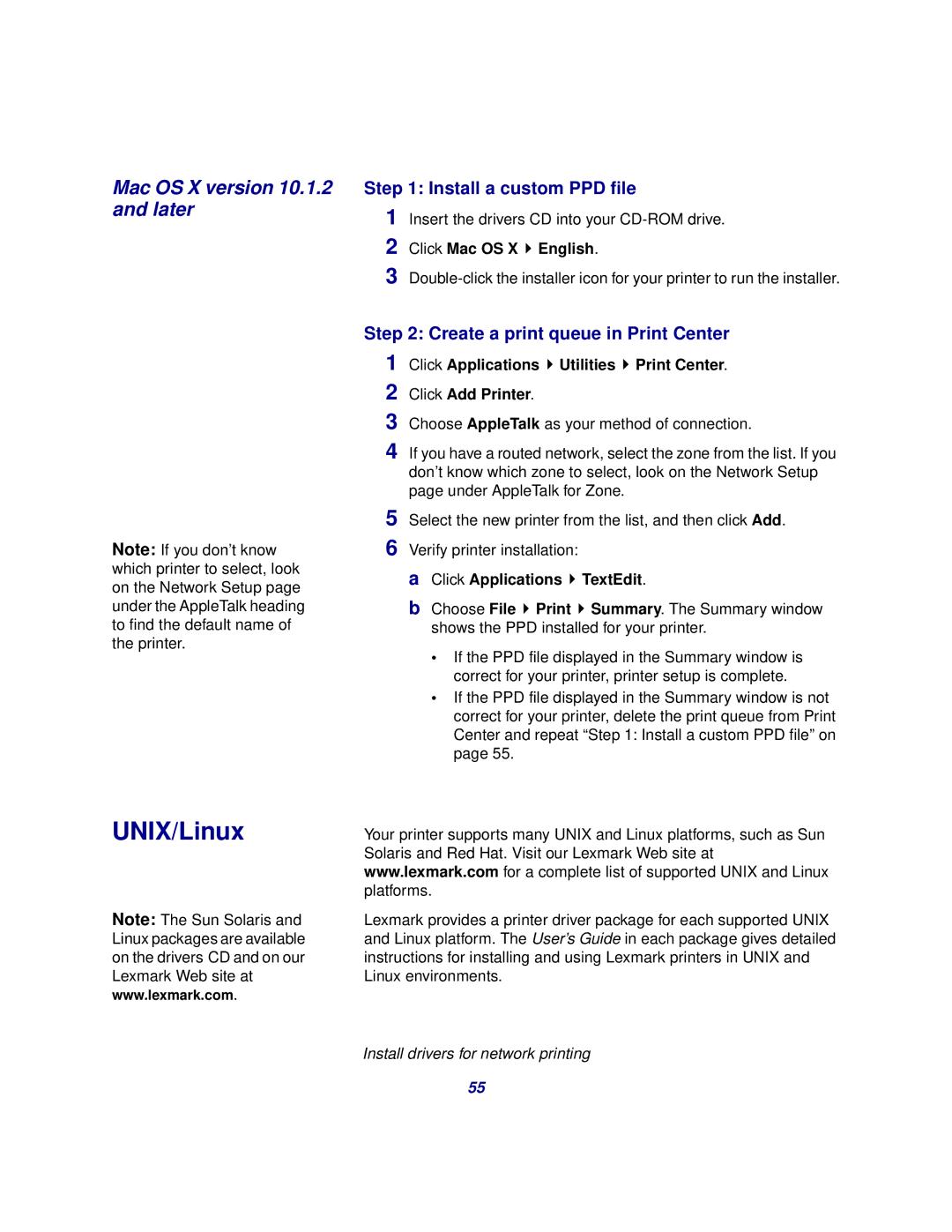 Lexmark 510 setup guide Click Mac OS X English, Click Applications Utilities Print Center Click Add Printer 