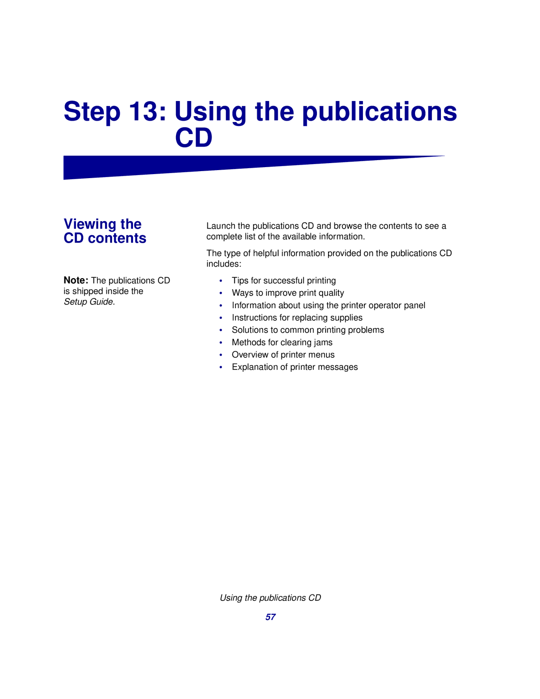 Lexmark 510 setup guide Using the publications, Viewing the CD contents 