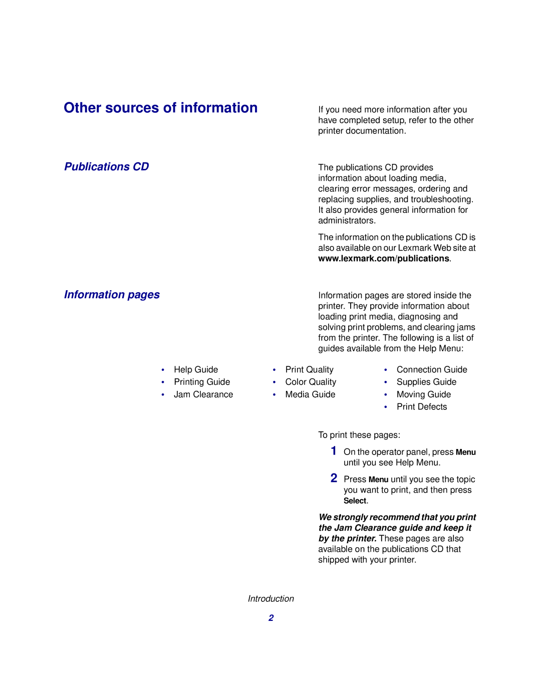 Lexmark 510 setup guide Other sources of information, Publications CD Information pages 