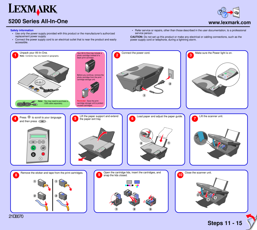 Lexmark 5200 manual Series All-In-One, Steps, 21D0070 