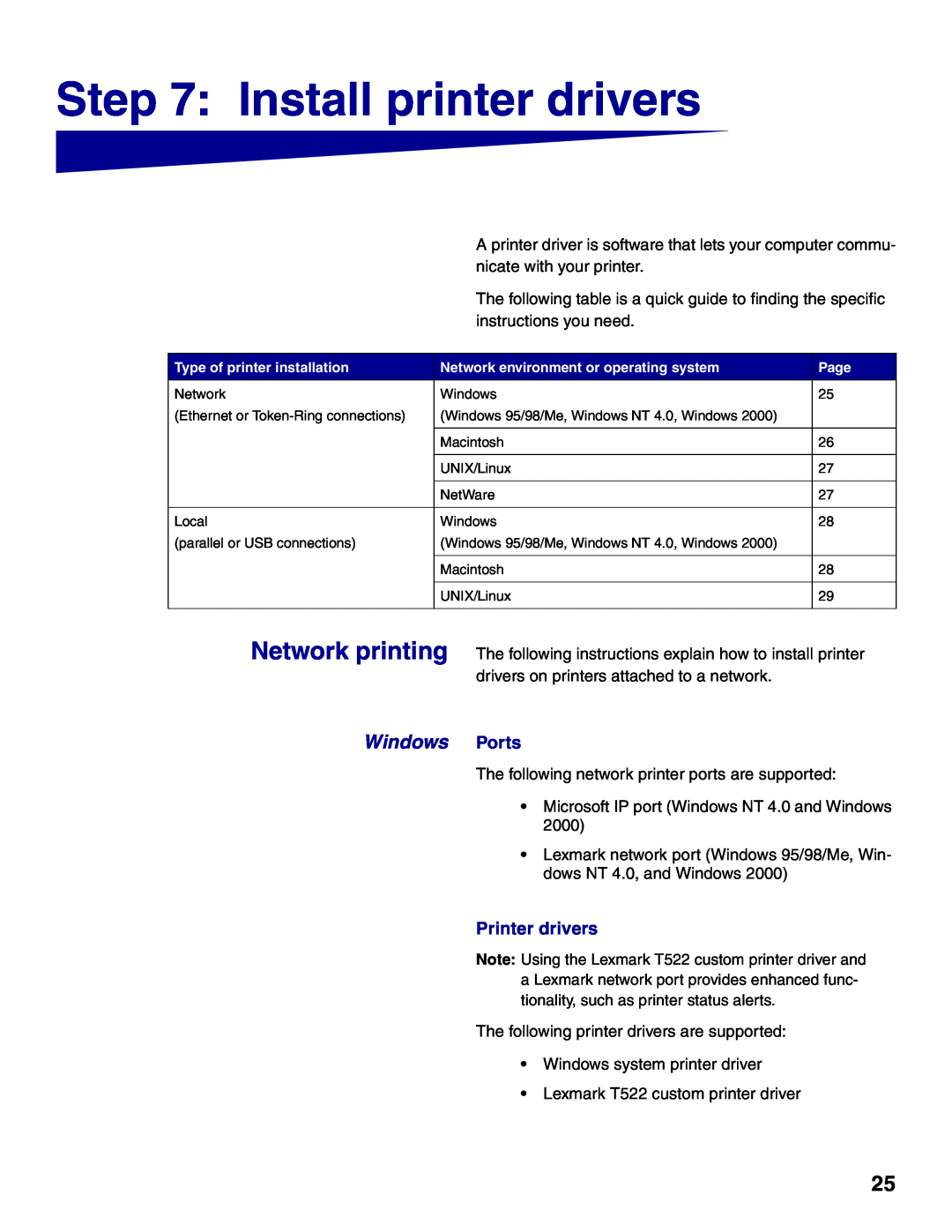 Lexmark 522 setup guide Install printer drivers, Printer drivers, Windows Ports 