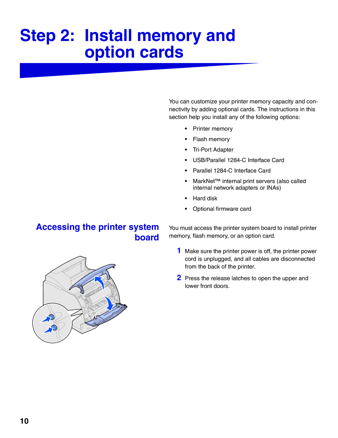 Lexmark 522 setup guide Install memory and option cards, Accessing the printer system board 