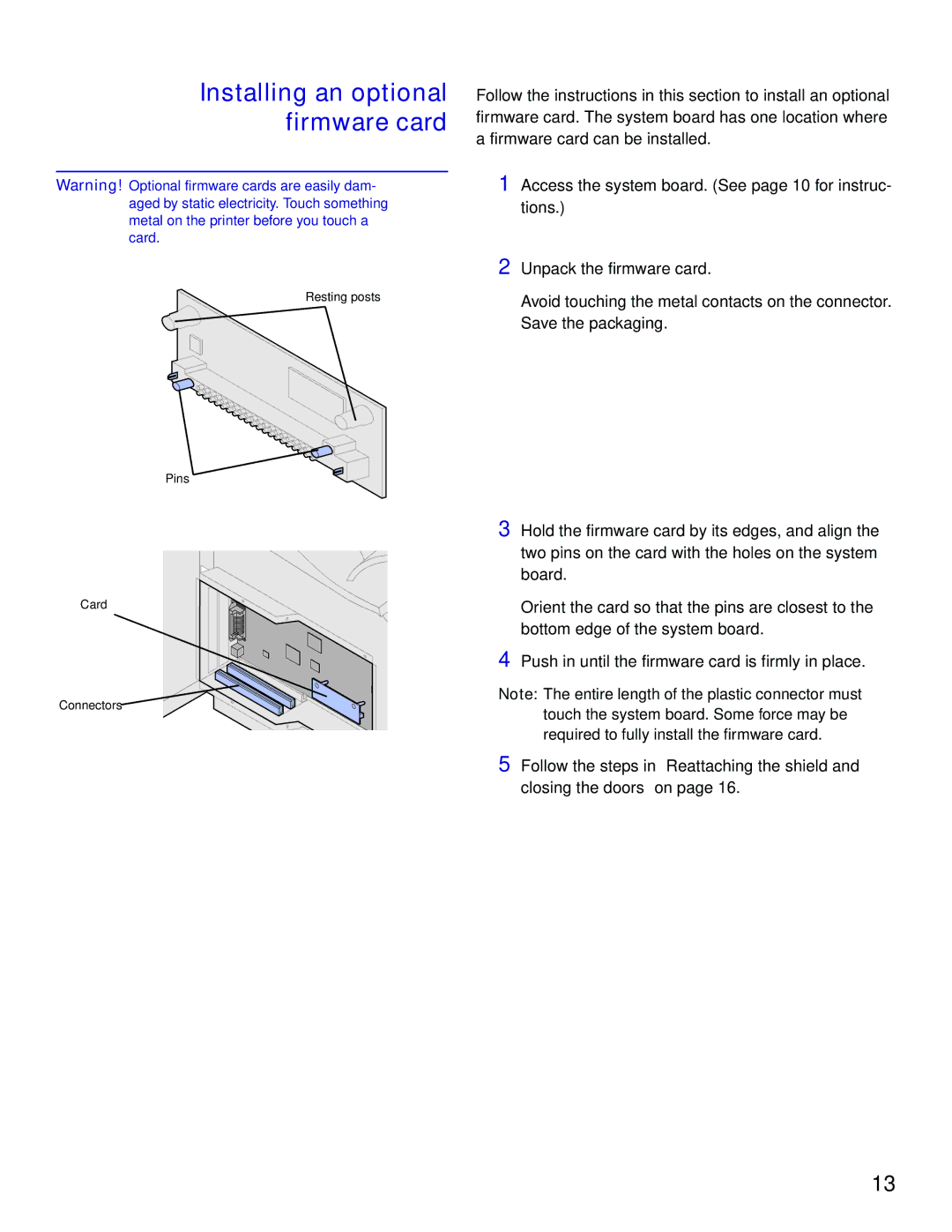 Lexmark 522 setup guide Installing an optional firmware card 