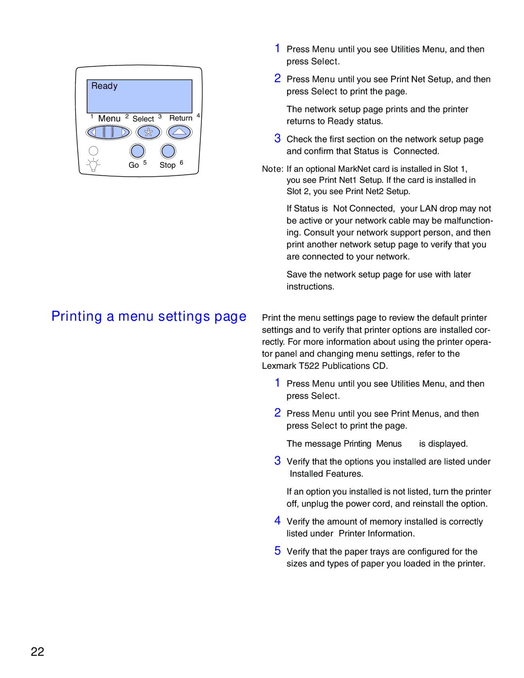 Lexmark 522 setup guide Ready 