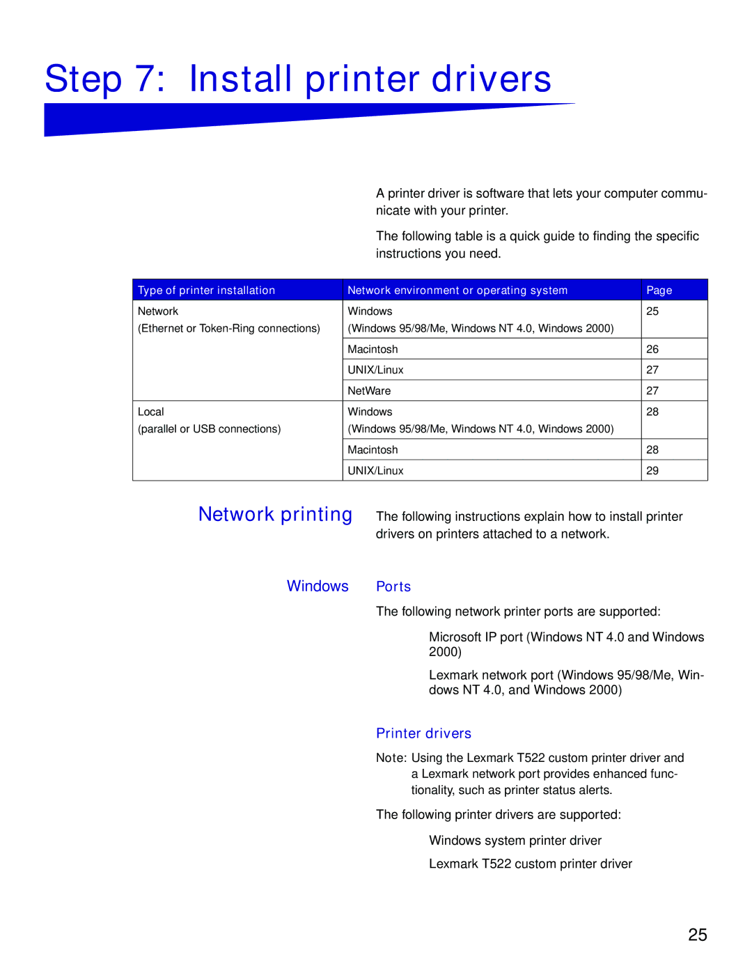 Lexmark 522 setup guide Install printer drivers, Windows Ports 