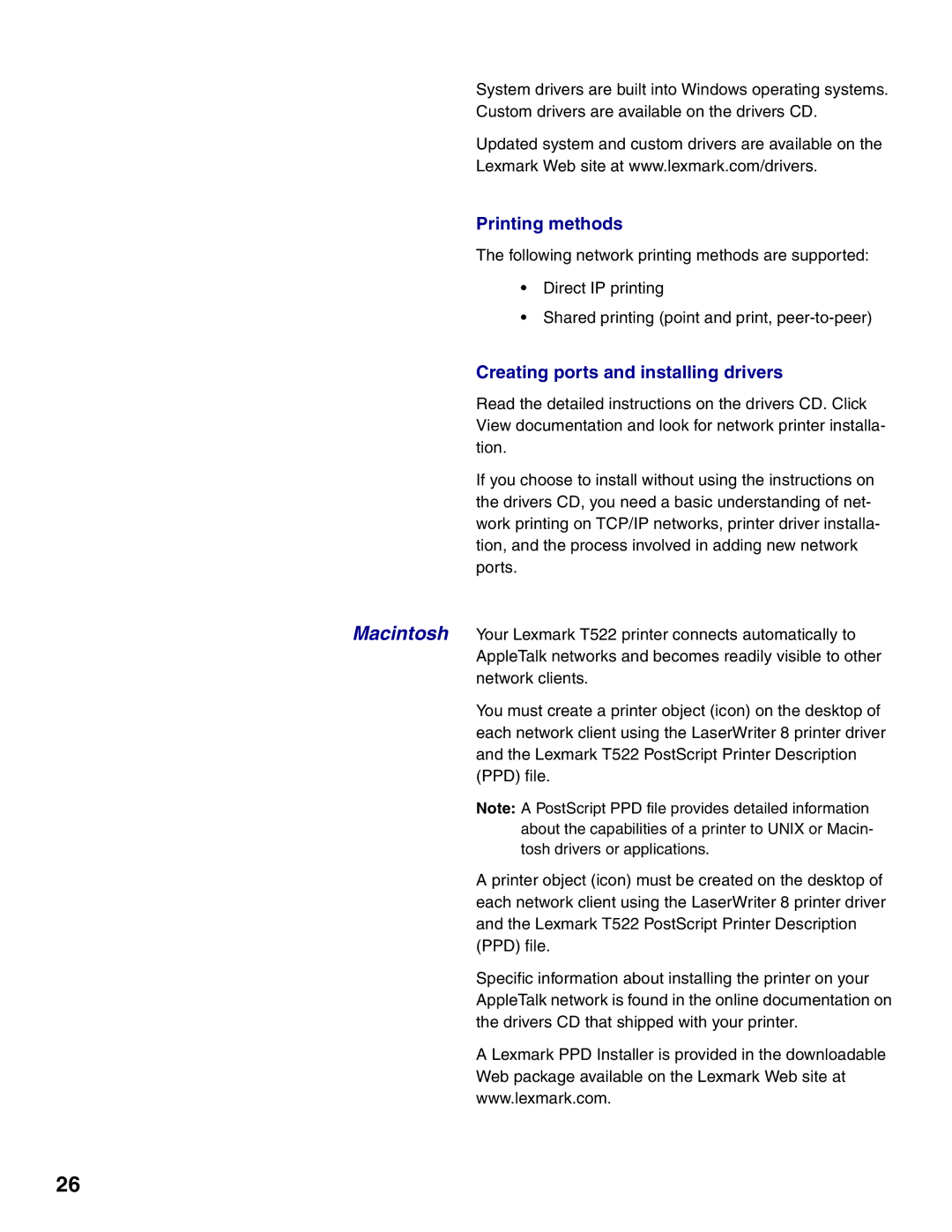 Lexmark 522 setup guide Printing methods 