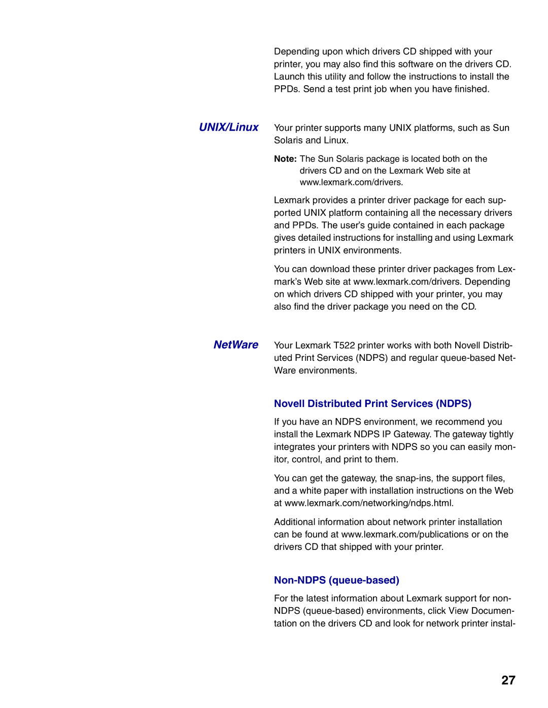 Lexmark 522 setup guide Novell Distributed Print Services Ndps 