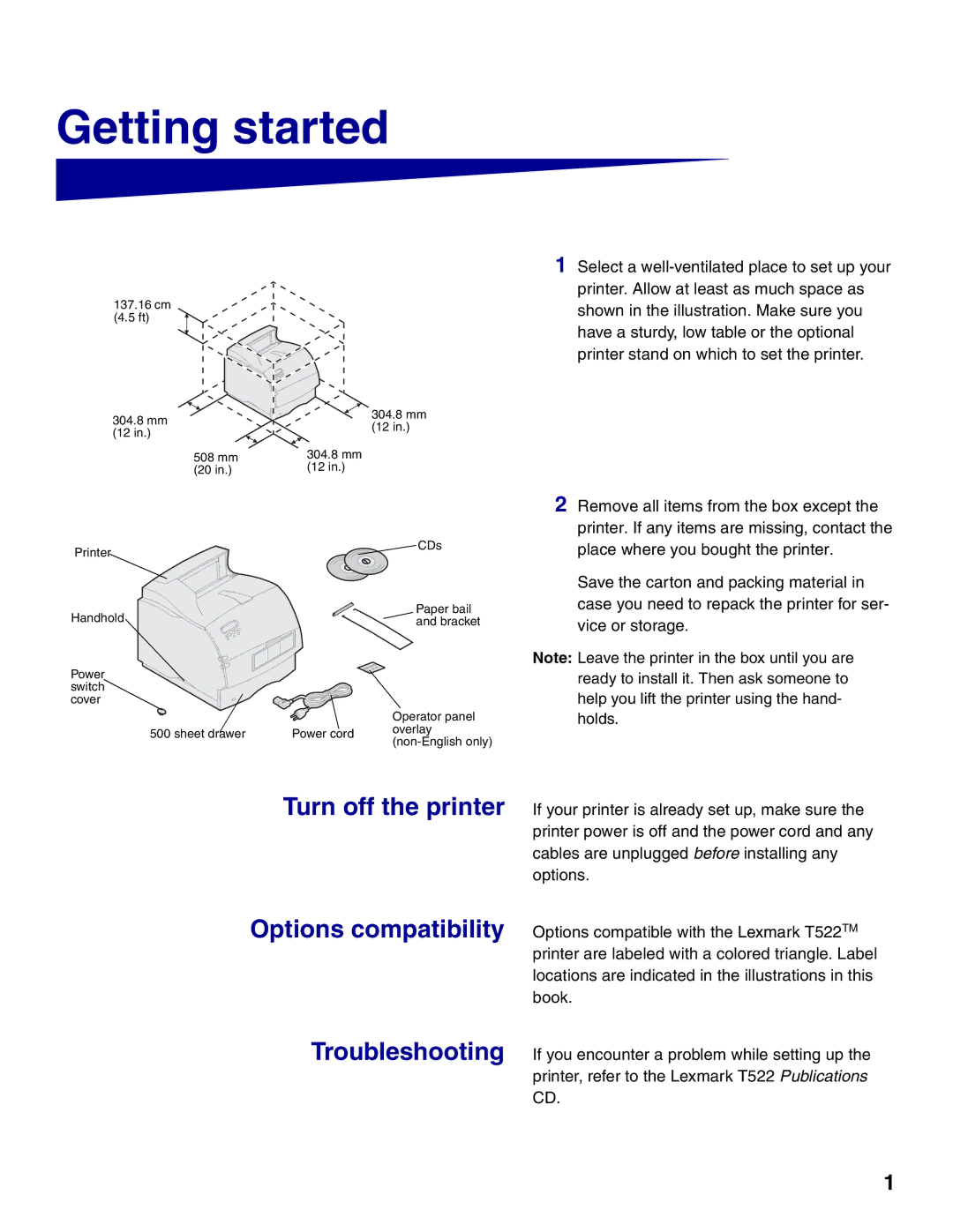 Lexmark 522 setup guide Getting started 