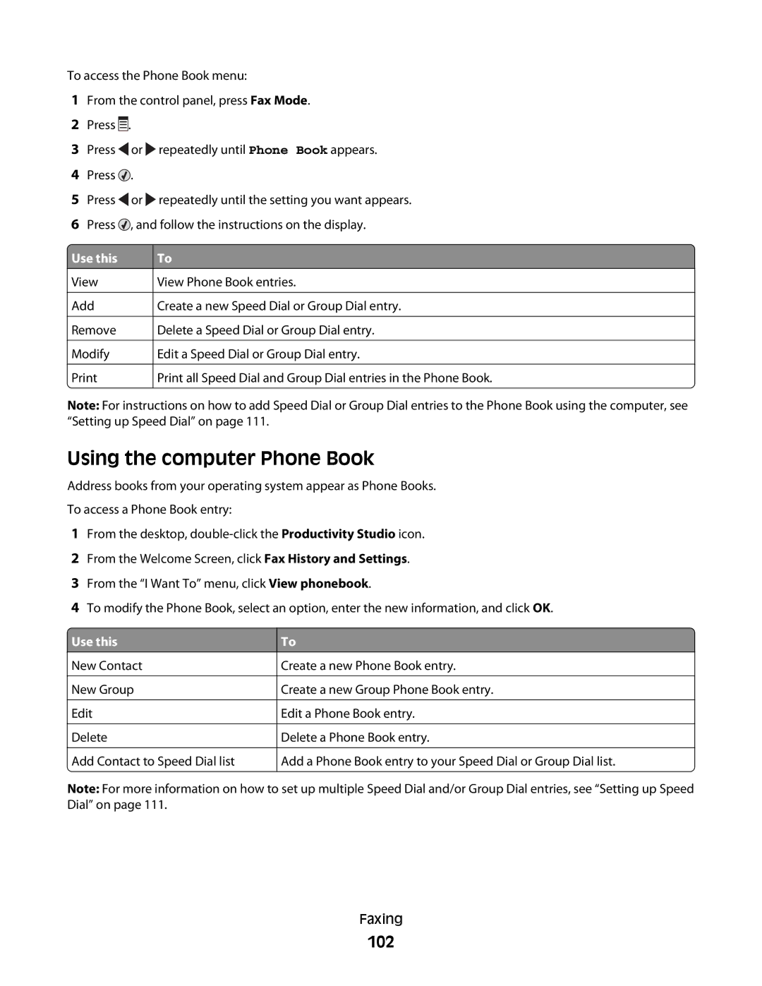 Lexmark 5300 Series manual Using the computer Phone Book, 102 