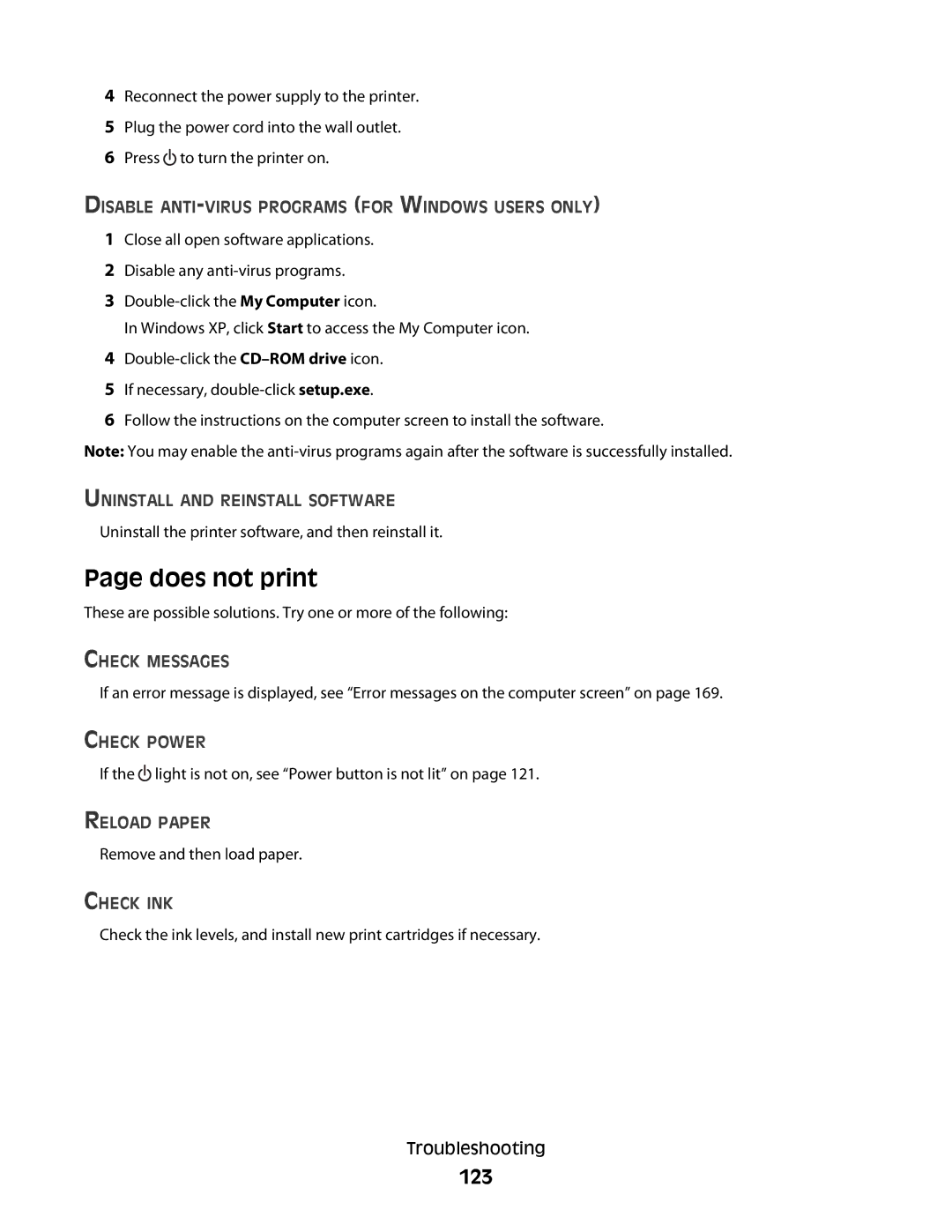 Lexmark 5300 Series manual Does not print, 123 