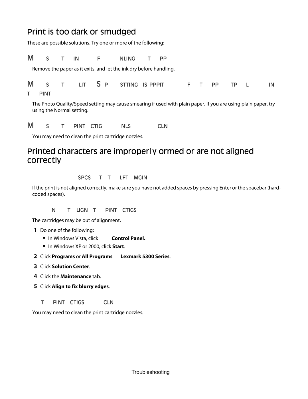 Lexmark 5300 Series manual Print is too dark or smudged, 134 