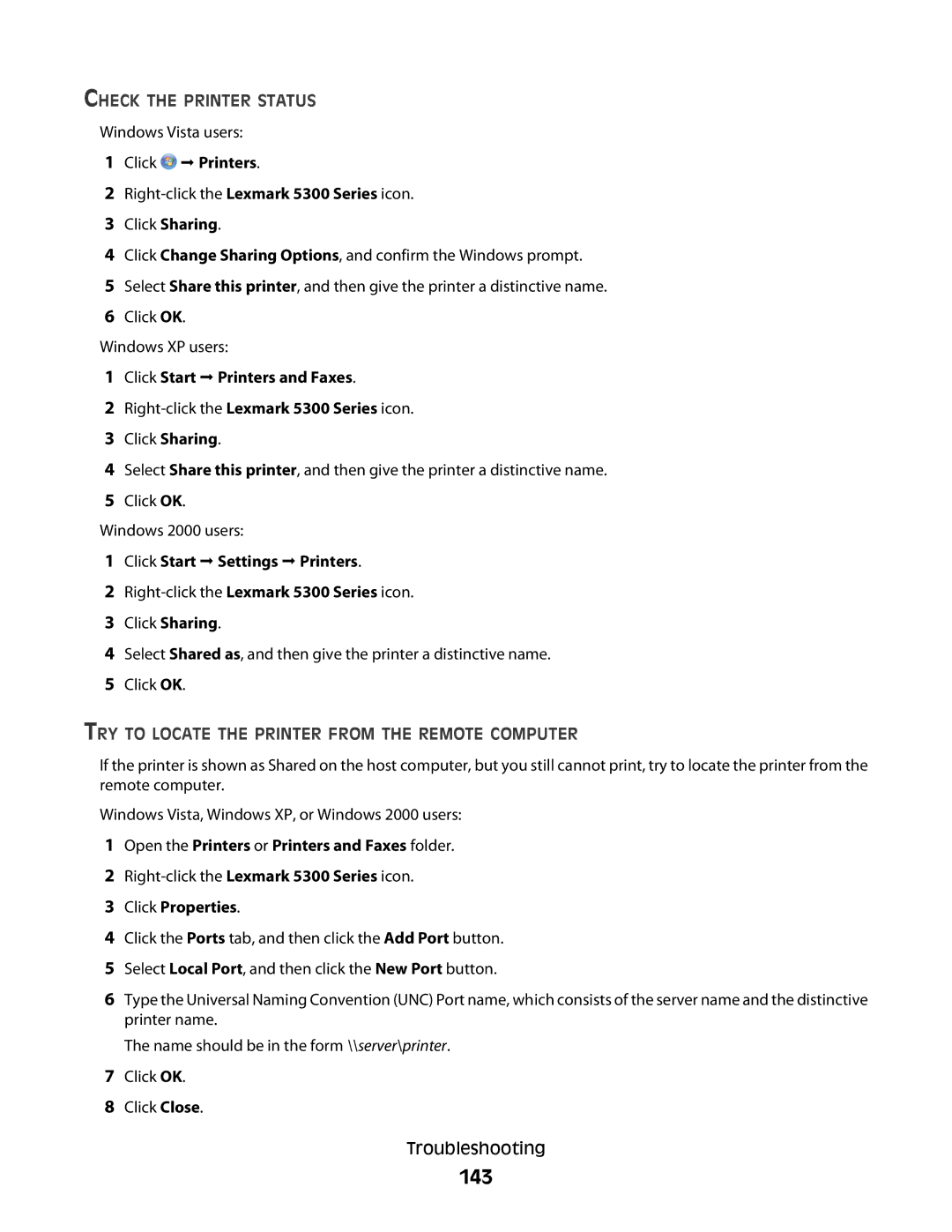 Lexmark 5300 Series manual 143, Check the Printer Status, TRY to Locate the Printer from the Remote Computer 