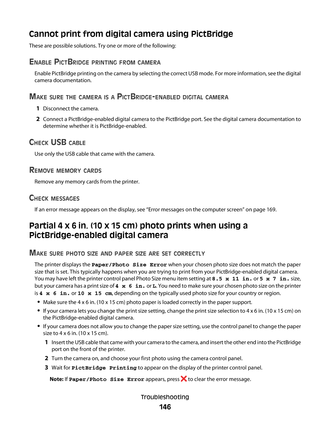 Lexmark 5300 Series manual Cannot print from digital camera using PictBridge, 146 