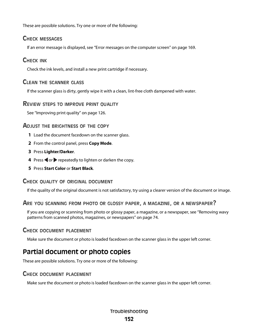 Lexmark 5300 Series manual Partial document or photo copies, 152 