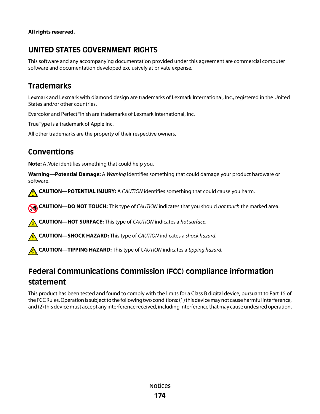 Lexmark 5300 Series manual 174, All rights reserved 