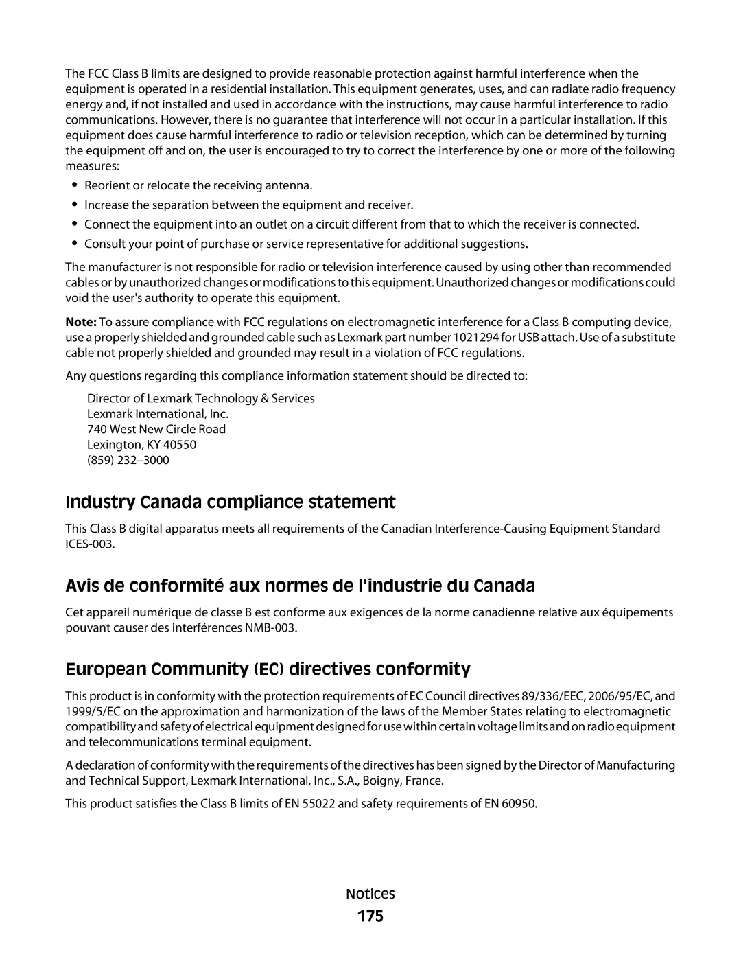 Lexmark 5300 Series manual Industry Canada compliance statement, 175 