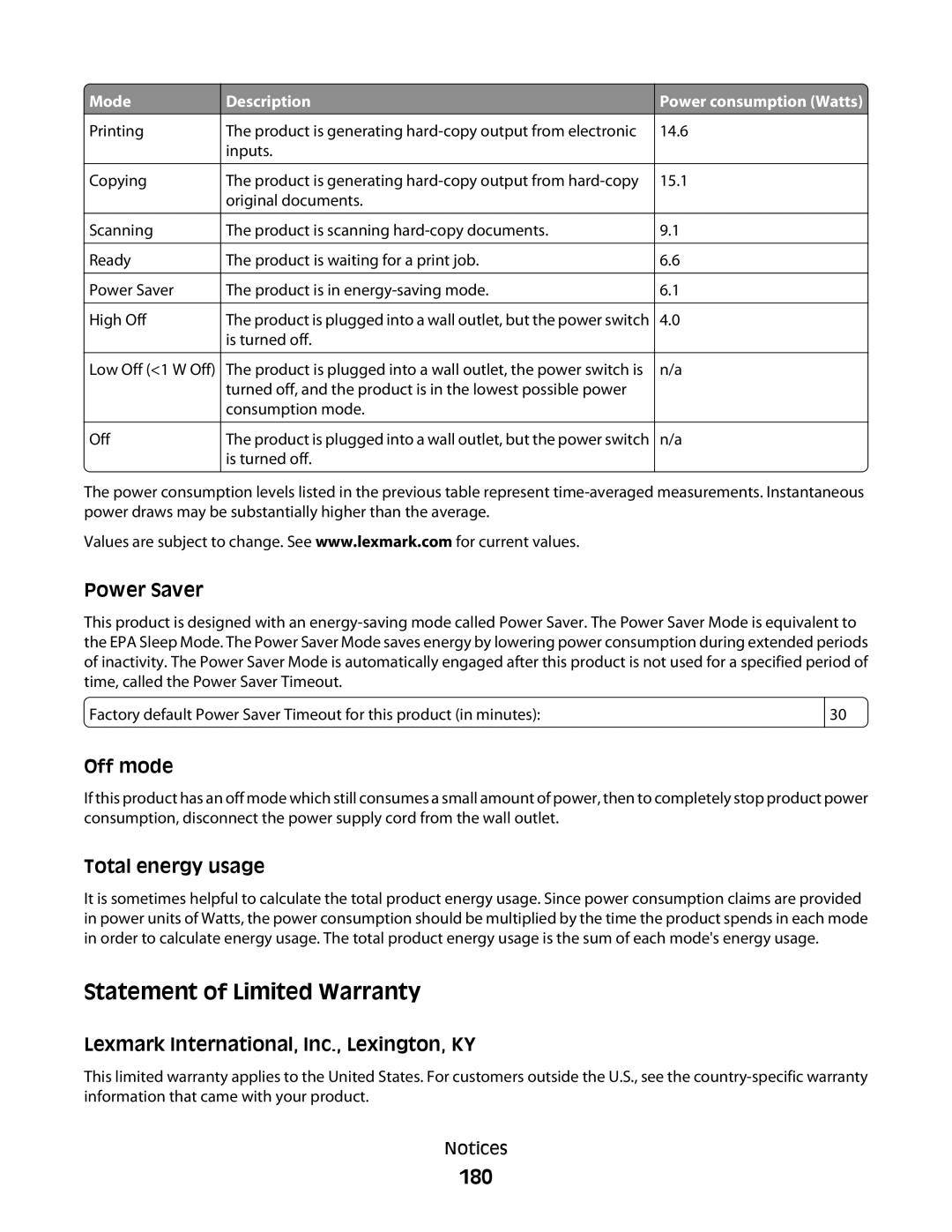 Lexmark 5300 Series manual 180, Mode 