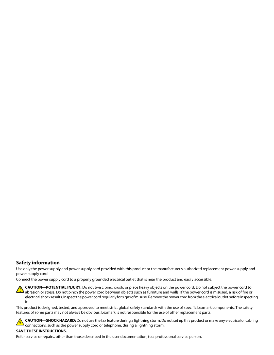 Lexmark 5300 Series manual Safety information 