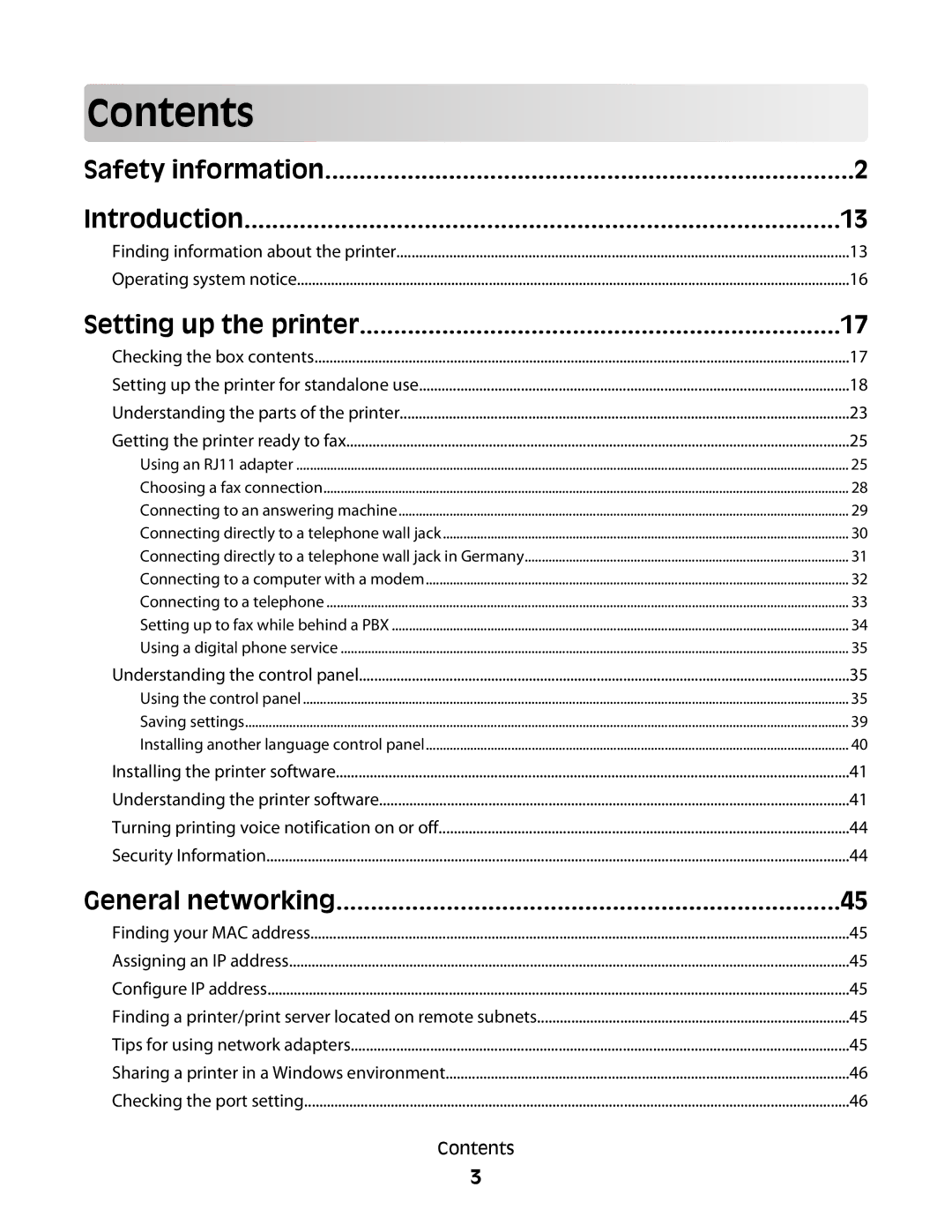 Lexmark 5300 Series manual Contents 