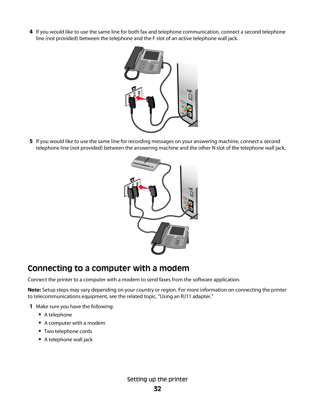 Lexmark 5300 Series manual Connecting to a computer with a modem 