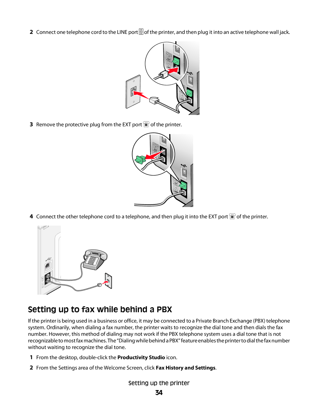 Lexmark 5300 Series manual Setting up to fax while behind a PBX 