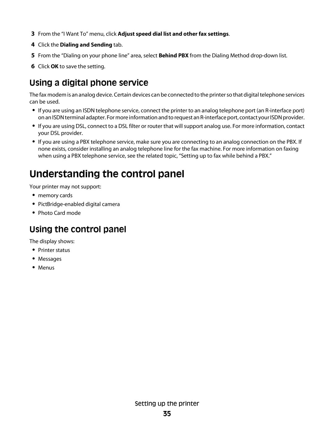 Lexmark 5300 Series manual Understanding the control panel, Using a digital phone service, Using the control panel 