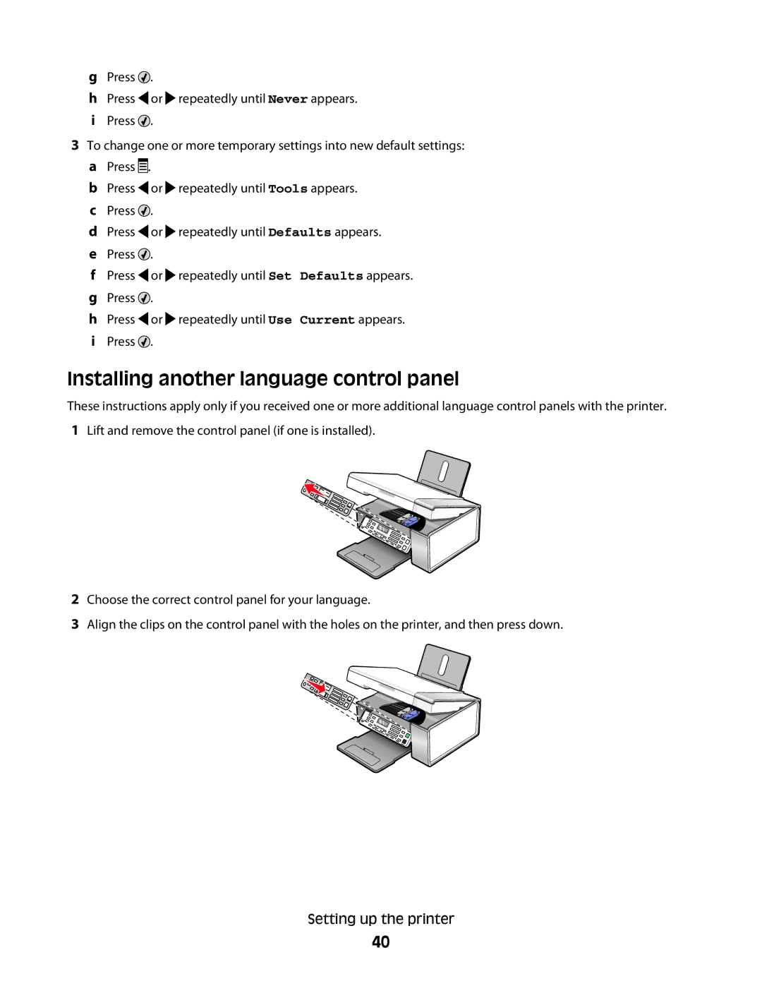 Lexmark 5300 Series manual Installing another language control panel 