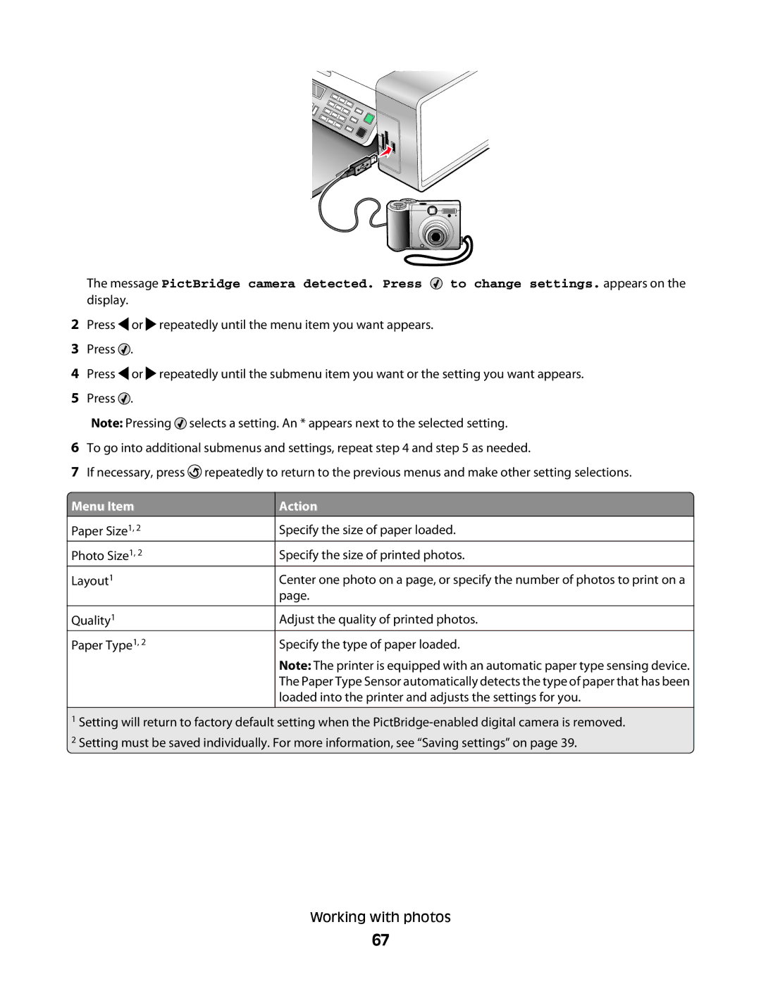 Lexmark 5300 Series manual Paper Size1 Photo Size1 Layout1 Quality1 Paper Type1 