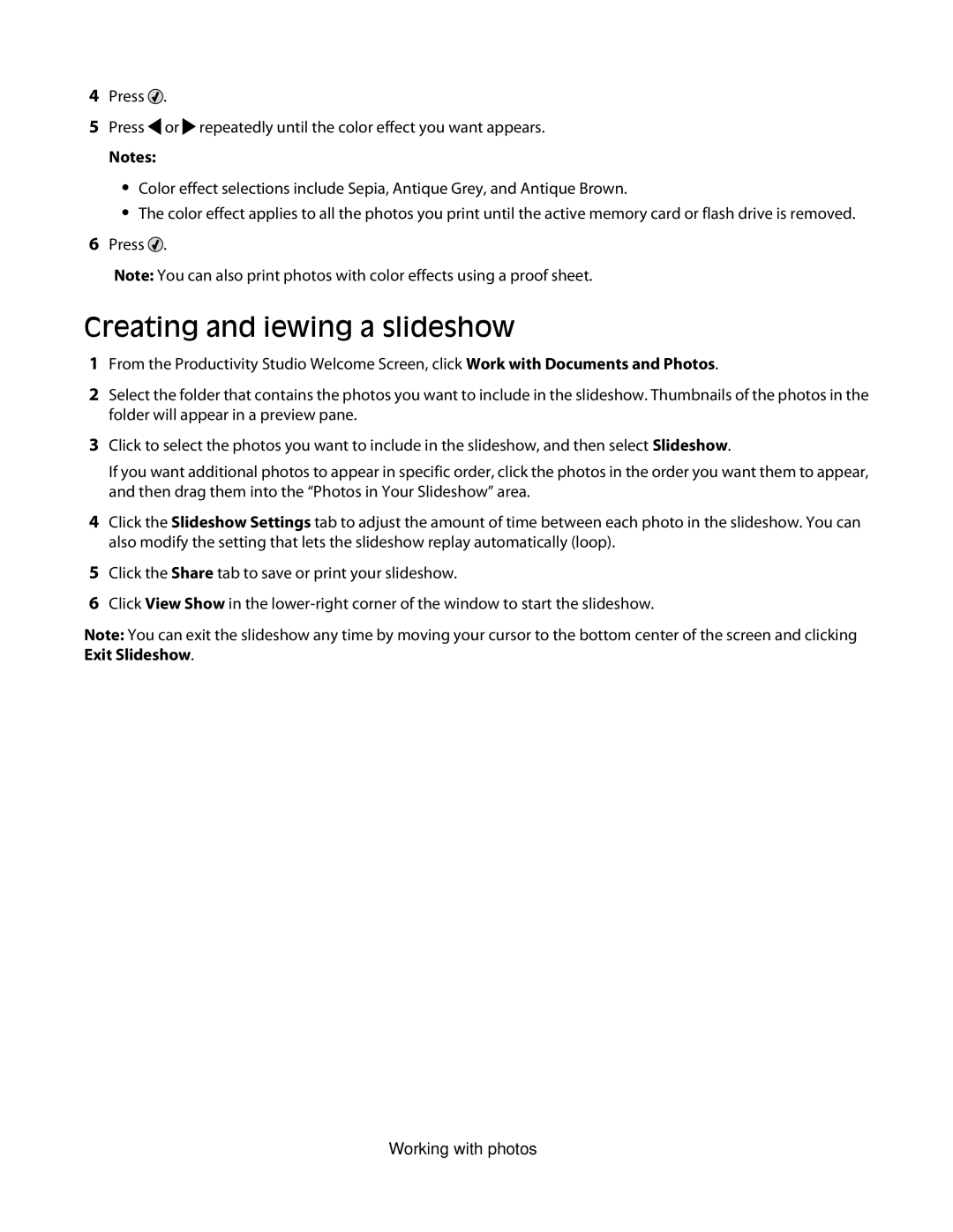 Lexmark 5300 Series manual Creating and viewing a slideshow 