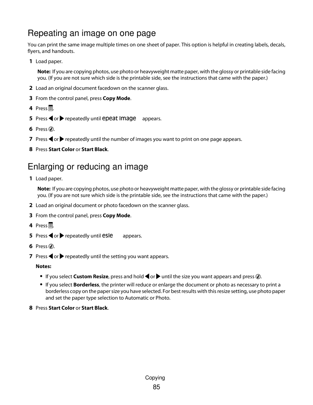 Lexmark 5300 Series manual Repeating an image on one, Enlarging or reducing an image 