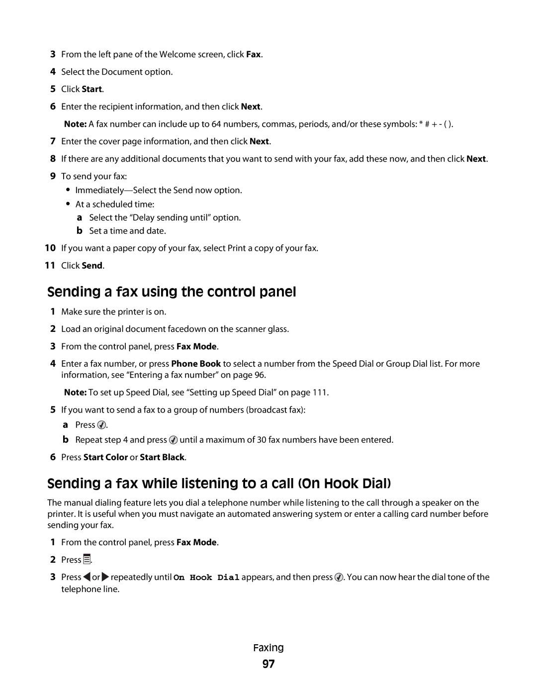 Lexmark 5300 Series manual Sending a fax using the control panel, Sending a fax while listening to a call On Hook Dial 