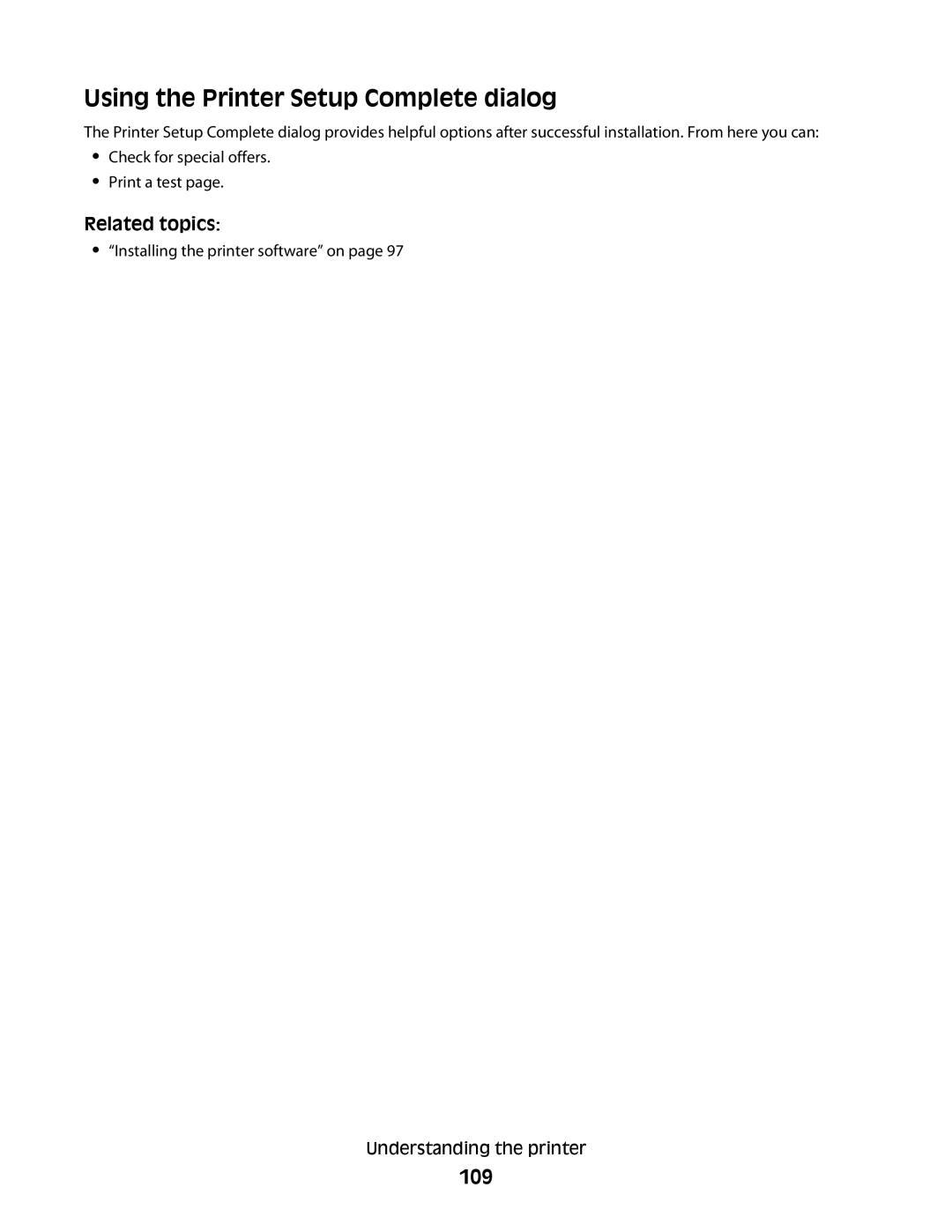 Lexmark 5300 manual Using the Printer Setup Complete dialog, 109 