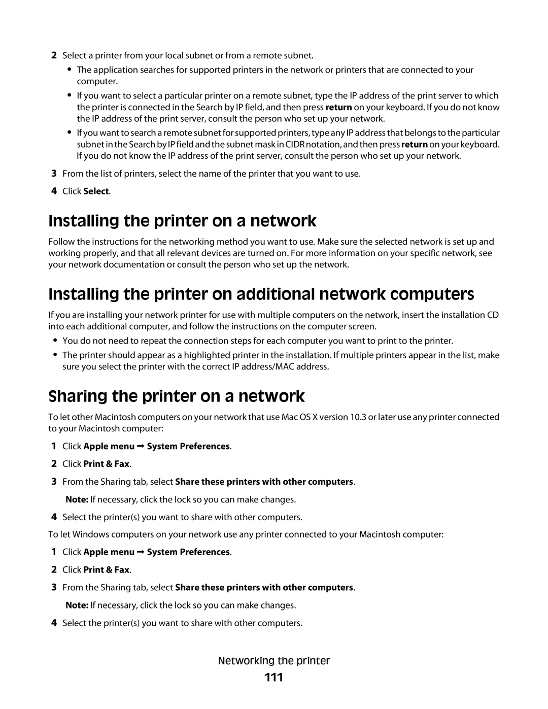 Lexmark 5300 manual Installing the printer on a network, Installing the printer on additional network computers, 111 