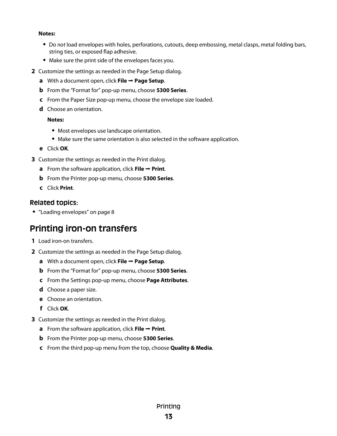 Lexmark 5300 manual Printing iron-on transfers, Load iron-on transfers 