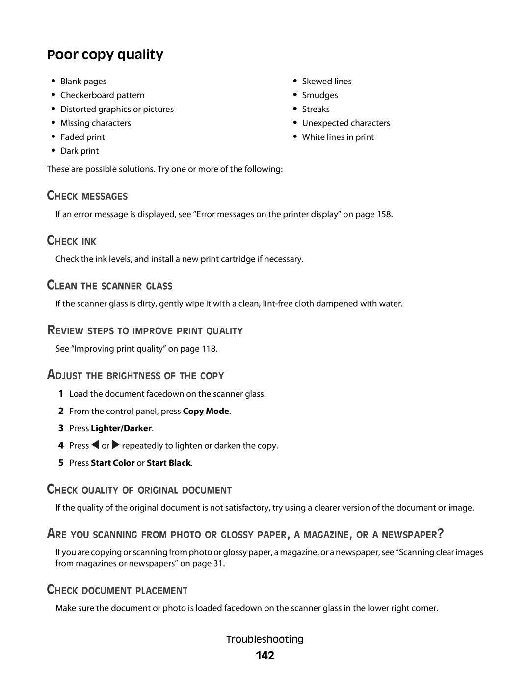 Lexmark 5300 manual Poor copy quality, 142 