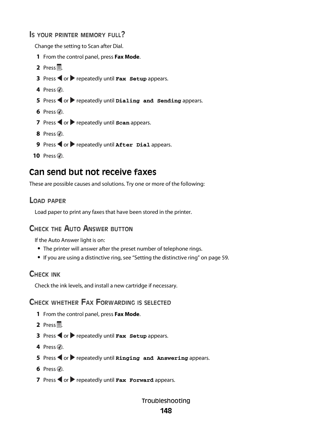 Lexmark 5300 manual Can send but not receive faxes, 148 