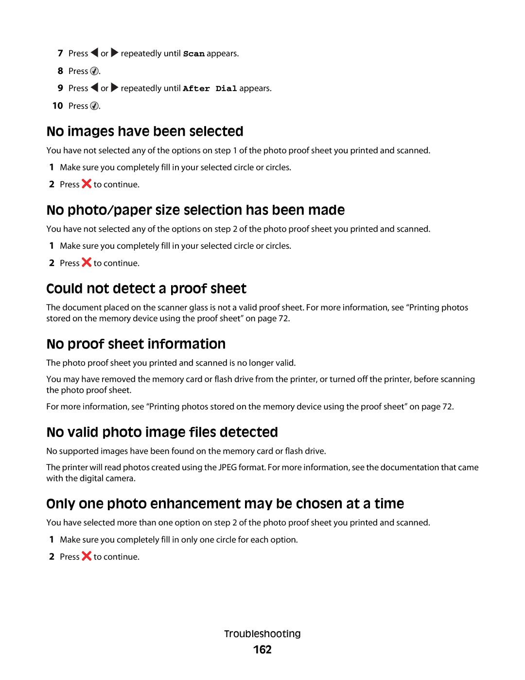 Lexmark 5300 No images have been selected, No photo/paper size selection has been made, Could not detect a proof sheet 